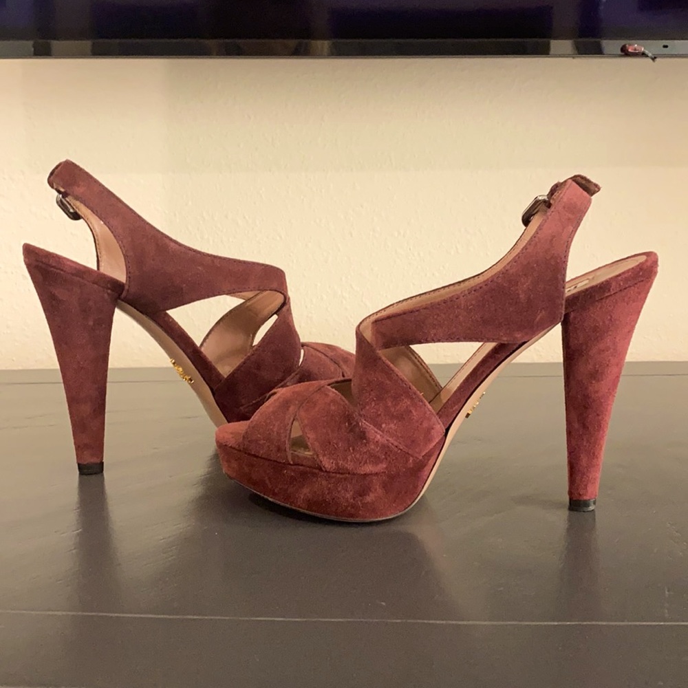 Authentic Prada Burgandy Fashion Platform Heels
